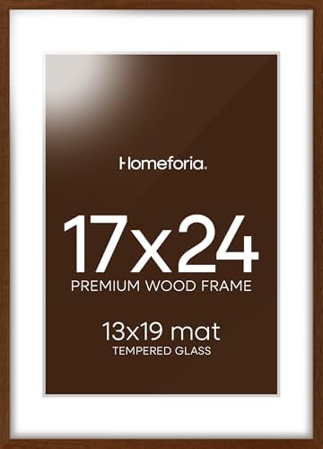 Homeforia 17x24 Brown Oak Picture Frame, High-End Wood, 13x19 Mat, Glass by Homeforia