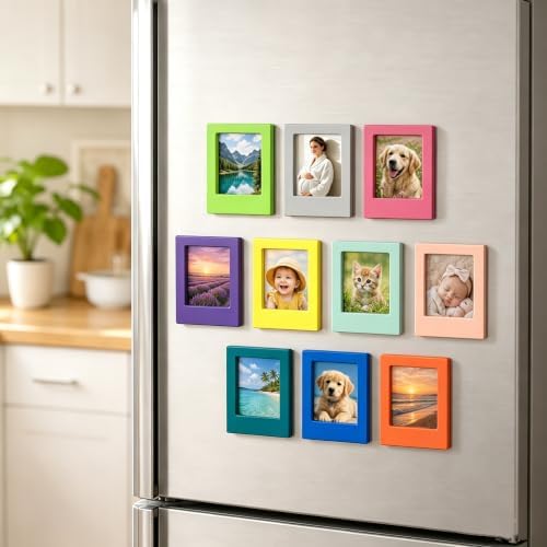 30Packs Magnets Photo Frames for Instax Mini,Small Magnetic Polaroid Picture Frames for Refrigerator,3.54" x 2.56" Fridge Magnetic Frames for Metallic,15Colors by Unknown