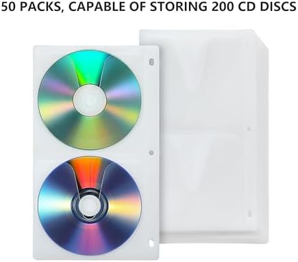 50 Pcs CD DVD Poly Sleeves, 3 Rings CD Sleeves Binder Refill Pages - Image 3