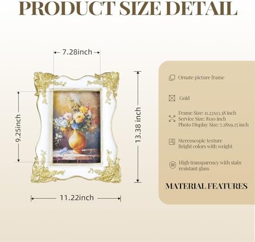 Cuspin 8x10 Vintage Picture Frame White and Gold, Decorative Photo Frame - Image 5