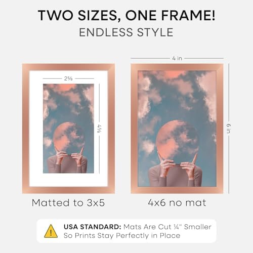 Homeforia 4x6 Rose Picture Frame, High-End Metal, 3x5 Mat, Glass - Image 2