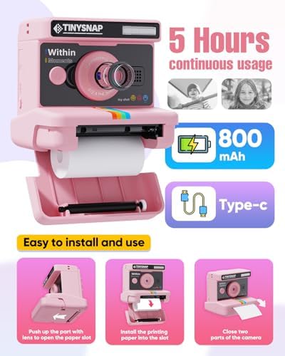 Instant Print Camera for Kids,2.4 Inch Screen Kids Instant Cameras, Christmas Birthday Gifts for Girls Age 3-12, Portable Toddler Toy for 3 4 5 6 7 8 9 10 Year Old Girls Boys (Pink) - Image 6