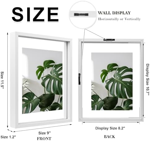 Egofine 8.5x11 Floating Frames Set of 2, Double Plexiglass Picture Frame, Made of Solid Wood Display Any Size Photo up to 8.5x11, Wall Mount or Tabletop Standing, White - Image 2