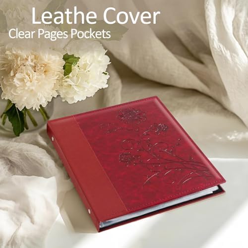 Photo Album 8x10 Clear Pages Pockets Leathe Cover Slip Slide in Photo Album Holds 100 Vertical 8x10 Photos Picture Book for Wedding Family (Red) - Image 4