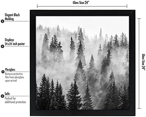 Americanflat 24x24 Poster Frame - Black Engineered Wood with Polished Plexiglass - Wide Picture Frame for Vertical or Horizontal Wall Display - Epic Collection - Black - Image 2