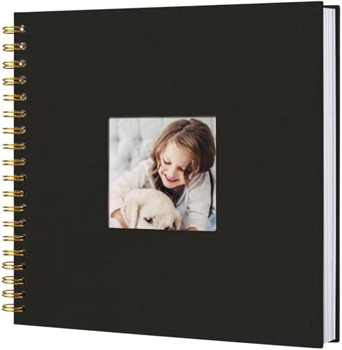 10 x 10 Inch Scrapbook Photo Album, Hardcover Kraft White Pages Arch Window Photo, Memory Book Linen Cover for Photos, Scrapbook Albums for Travel, Wedding Anniversary Christmas Baby 40 Pages, Black by Sprsthai