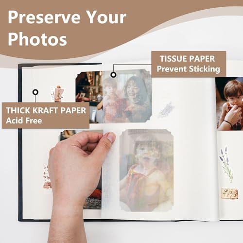 Vienrose Scrapbook Photo Album with Writing Space 12" x 12", Premium DIY Scrapbooking Albums with 100 Pages, Large Photos Book Faux Leather Cover for Wedding Family Baby Travel Graduation, Light Brown - Image 3