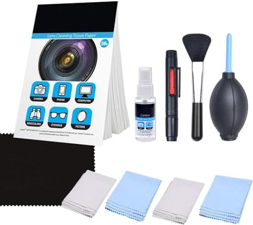 Camkix Camera Lens Cleaning Kit - Air Blower, 2in1 Lens Cleaning Pen, Cleaning Brush, Spray Bottle w/Cleaning Solution, Lens Cleaning Paper Tissue (50 Sheets), Microfiber Cleaning Cloths- for Lenses by CamKix