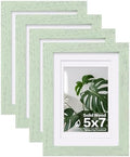 Egofine 5x7 Picture Frames Set of 4, Made of Solid Wood Covered by Plexiglass 3.5x5 and 4x6 with Mat or 5x7 without Mat, for Table Top Display and Wall Mounting Photo Frame Rustic Green by Egofine
