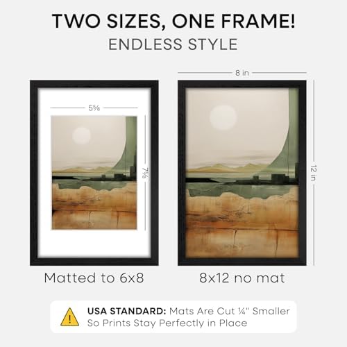 Homeforia 8x12 Black Oak Picture Frame, High-End Wood, 6x8 Mat, Glass - Image 2