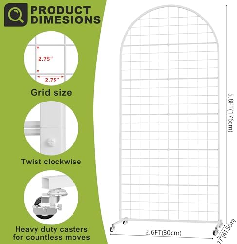 VGMiu Grid Wall Panel 2.6' x 5.8' FT Metal Grid Display Stand 1PCS White - Image 2
