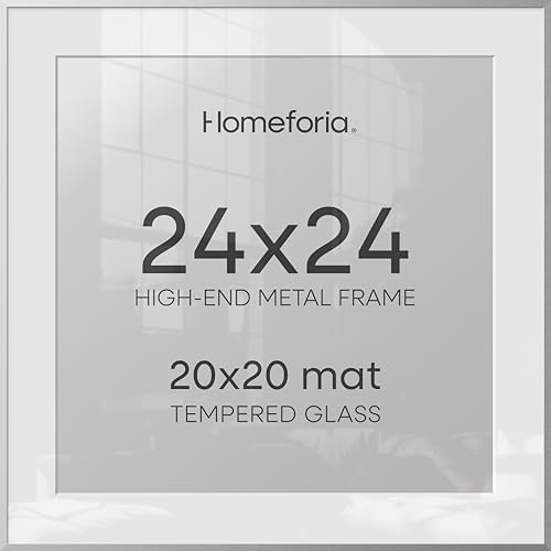Homeforia 24x24 Silver Picture Frame, High-End Metal, 20x20 Mat, Glass by Homeforia