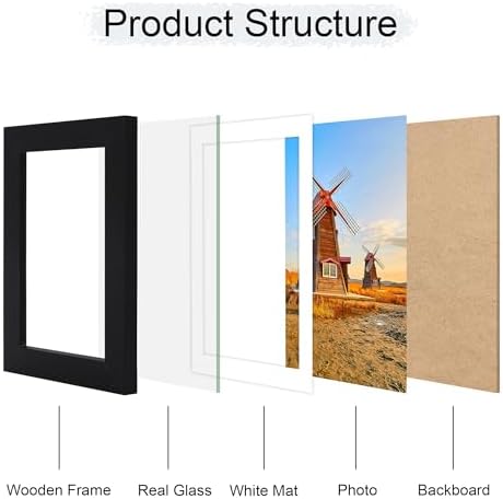5x7 Picture Frame Set of 2, 5 x 7 Wood Photo Frames with Mat for 4x6, Wooden Frame with Real Glass Cover for Wall and Tabletop Display,Black - Image 3