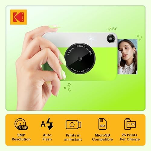 Kodak Printomatic Full-Color Instant Print Camera Starter Bundle + Carrying Case + Zink 20pk Photo Paper - Colorful Photos On 2x3 Sticky-Back Paper - Fun Gift for Birthday Christmas Holiday - Green - Image 2