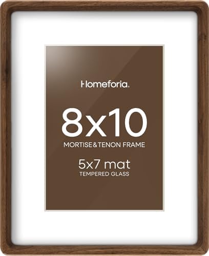 Homeforia 8x10 Mortise&Tenon Walnut Picture Frame, 5x7 Mat, Glass by Homeforia