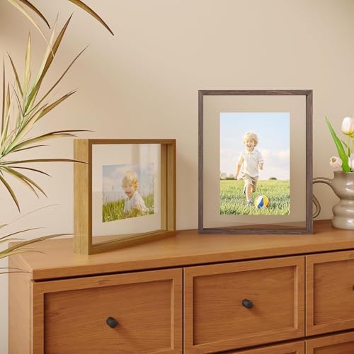 Egofine 9x12 Floating Frames Set of 2, Double Plexiglass Picture Frame, Made of Solid Wood Display Any Size Photo up to 9x12, Wall Mount or Tabletop Standing, Carbonized - Image 4