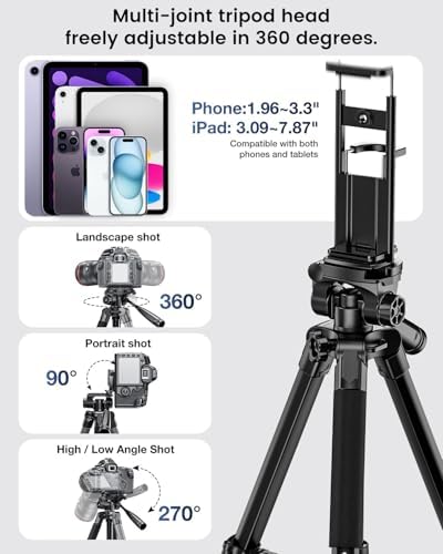 CAMBOFOTO 73" Camera Tripod and Monopod, Aluminum Tripod Stand/Black - Image 5