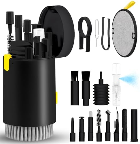 walrfid Laptop Phone Screen Cleaner Kit, Computer Keyboard Brush Cleaning Spray for iPhone AirPods MacBook iPad, 20-in-1 Electronic Device Clean Tool for Camera Earbud Car Screens (Black) by walrfid