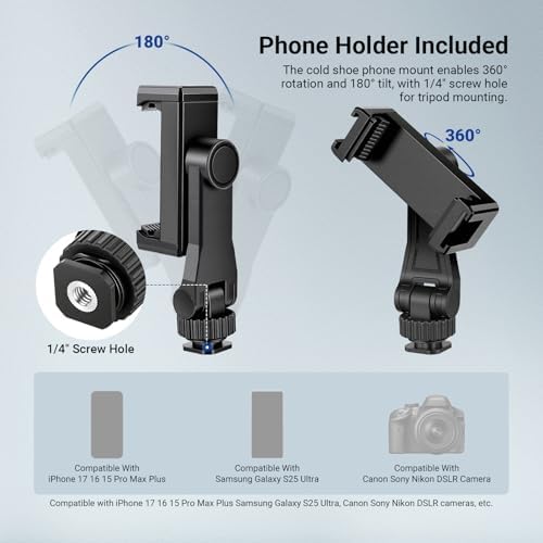 NEEWER Basics TP56 Camera Tripod, 74" Tripod with Cell Phone Holder Mount - Image 6