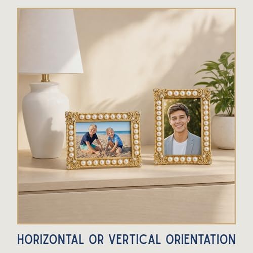2x3 Mini Picture Frame: Faux Pearls + Gold Detailing - Image 3