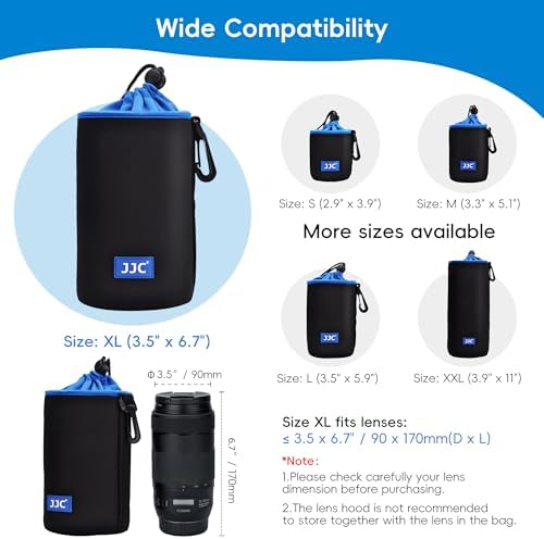 JJC Neoprene Camera Lens Pouch Case, Drawstring Bag for Lens up to 3.5x6.7" - Image 3
