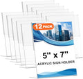EHWINE 12 Pack 5 x 7 Acrylic Sign Holder, Clear Plastic Signs Display Stand, Vertical Slanted Back Paper Holder Stand up Table Top Sign Holders Flyer Stand Frames Suitable for Office Business Store by EHWINE