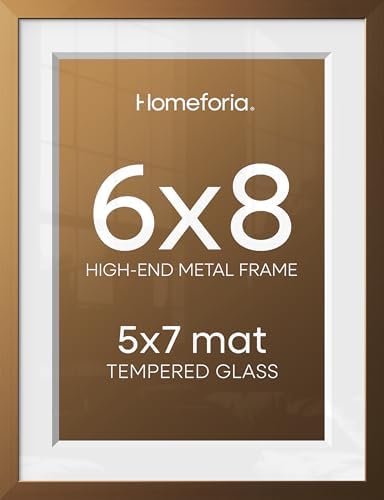 Homeforia 6x8 Bronze Picture Frame, High-End Metal, 5x7 Mat, Glass by Homeforia