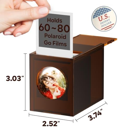 WINKINE Acrylic Polaroid Go Frame & Photo Storage Box for Polaroid Go GEN3/GEN2 Films, 2.1'' x 2.6'' Film Frame, Vintage Box with Sliding Lid, Amber, 1 Pack - Image 3