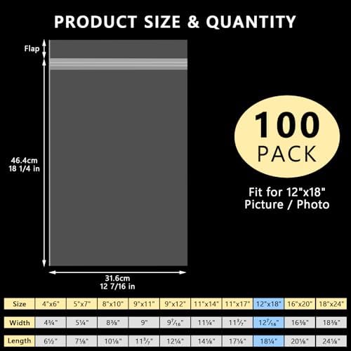 AUEAR, 12"x18" (100 Pack) Clear Plastic Sleeves - Acid Free 1.6Mil Crystal Resealable Bags -Fit for Prints, Photos, Documents, Clothing, T-Shirt - Image 2
