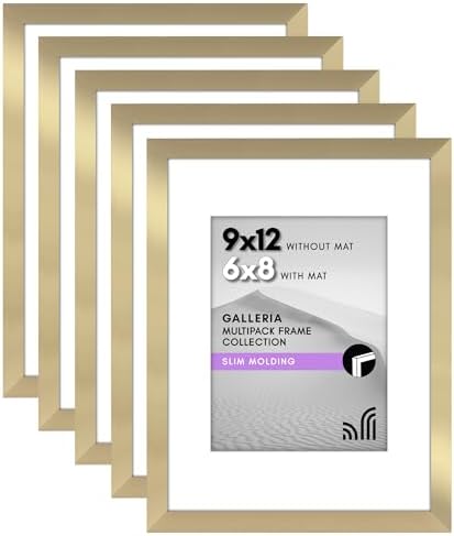 Americanflat 9x12 Picture Frame 5-Pack - Matted to 6x8 - Gold by Americanflat
