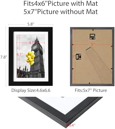 5x7 Picture Frame Set of 6, Display 4x6 with Mat or 5x7 Without Mat, Photo Frames for Wall Mounting or Table Top Display,Collage Wall Decor Gallery Wall Frame Set,Black - Image 2