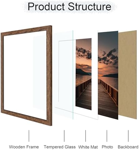 22x28 Picture Frame Set of 2, 22 x 28 Wood Poster Frames with Mat for 18x24, Wooden Photo Frames with Tempered Glass Cover for Wall Display, Rustic Brown - Image 5