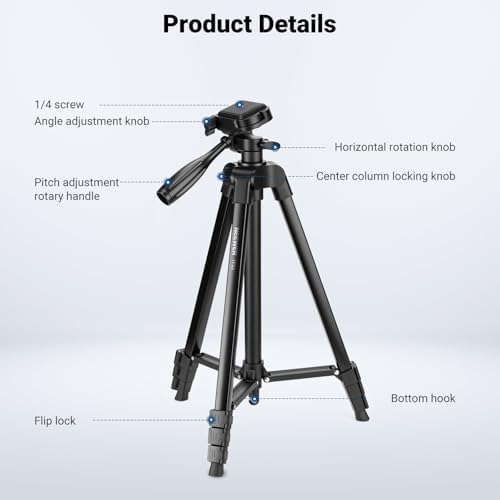 NEEWER Entry Level Version Tripod for Cell Phone & Camera, Metal Lightweight Portable Travel Stand with Cold Shoe Cellphone Holder Mount Compatible with iPhone for Video Recording Filming, TP53 - Image 6