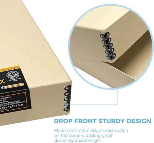 Lineco Museum Archival Storage Box, Drop Front, 11.75x15.25x3 in, Tan - Image 4