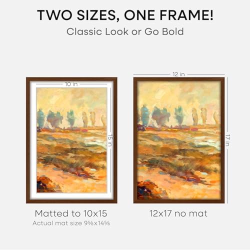 Homeforia 12x17 Brown Oak Picture Frame, High-End Wood, 10x15 Mat, Glass - Image 2