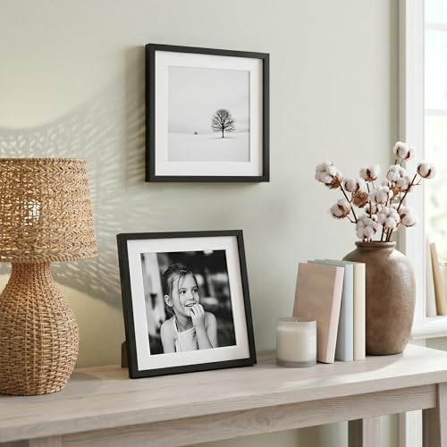 Americanflat 10x10 Picture Frame with Shatter-Resistant Glass - Use as 8x8 Frame with Mat or Display 10x10 Photo Without Mat - Streamline Collection - Square Frames for Tabletop or Wall - Black - Image 2