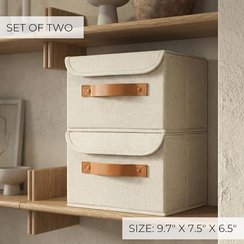 Decorative Linen Storage Boxes with Lids - Spacious Set of 2 Organizer Bins - Image 2