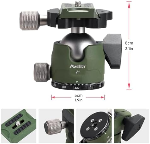 Avella V1 DSLR Camera Tripod Ball Head 38MM, 360 Degree Swivel,U-Shaped Groove Design, for Canon Nikon Sony Olympus Panasonic DSLR Camera-Green - Image 3