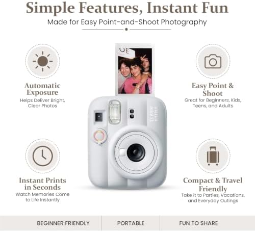 FUJIFILM instax Mini 13 Clay White Instant Camera Bundle with 20 Sheets instax Mini Film, Carrying Case, Photo Album, Assorted Photo Frames & BluebirdSales Microfiber Cleaning Cloth - Image 3
