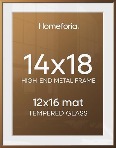 Homeforia 14x18 Bronze Picture Frame, High-End Metal, 12x16 Mat, Glass by Homeforia