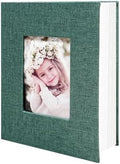 Photo Album 4x6 100 Pockets, Linen Cover Top Loader Vertical, Slip-in Picture Dark Green Pockets Albums for Wedding, Family, Anniversary, Baby, Vacation by HenPisen