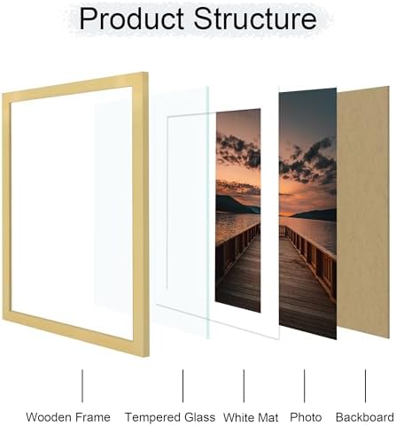 22x28 Picture Frame Set of 2, 22 x 28 Wood Poster Frames with Mat for 18x24, Wooden Photo Frames with Tempered Glass Cover for Wall Display, Gold - Image 5