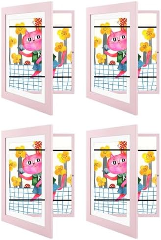 4 Pack 10x12.5 Front-Opening Kids Artwork Frames Changeable (Light Pink) by GoldenStateArt