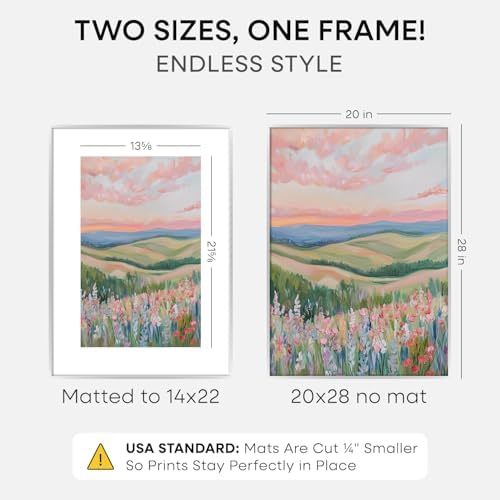 Homeforia 20x28 Silver Picture Frame, High-End Metal, 14x22 Mat, Glass - Image 2