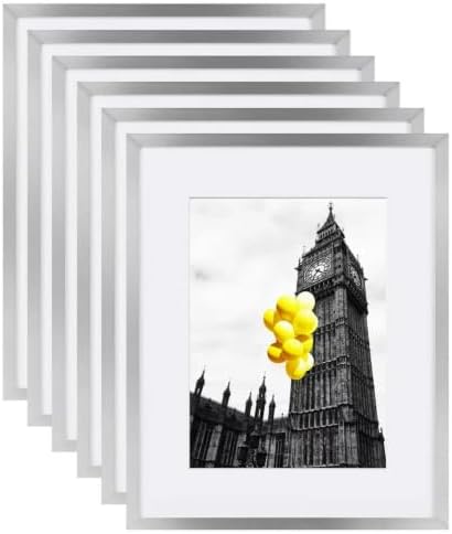 12x16 Picture Frames Set of 6 with Plexiglass, Display Pictures 8.5x11 with Mat or 12x16 Without Mat for Wall Mounting, Silver by BSRHOME