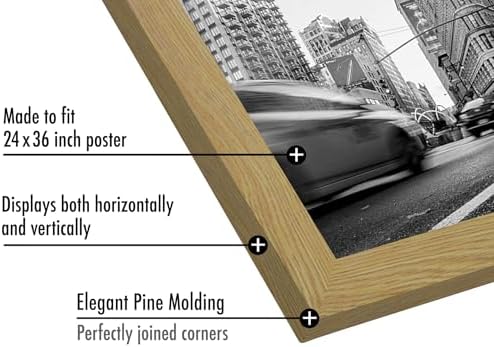Americanflat 24x36 Poster Frame - Pine Engineered Wood with Polished Plexiglass - Wide Picture Frame for Vertical or Horizontal Wall Display - Epic Collection - Pine - Image 3