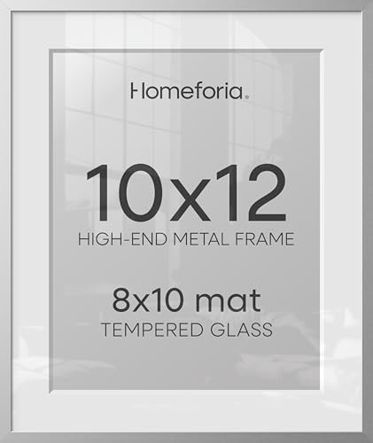 Homeforia 10x12 Silver Picture Frame, High-End Metal, 8x10 Mat, Glass by Homeforia