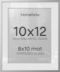 Homeforia 10x12 Silver Picture Frame, High-End Metal, 8x10 Mat, Glass by Homeforia