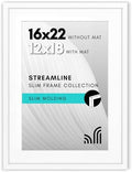 Americanflat 16x22 Poster Frame - Matted to 12x18 - Slim Molding - White by Americanflat