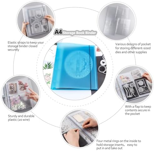 A4 Dies and Stamps Storage Book Binder Folder, Page Protectors Pockets Inserts Organizer for Cutting Dies Stencil Album Stamp Crafts, 1Pcs Blue Storage Book Cover & 20 Inserts with 1/2/3/4 Pockets - Image 4